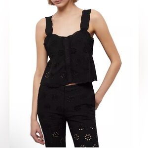 The Kooples Black Floral Embroidered Cropped Peplum Top NWT Size Medium